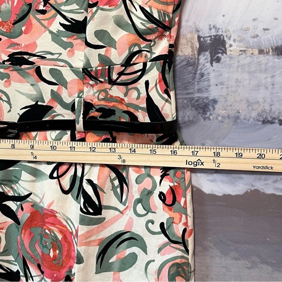 MADISON LEIGH Abstract Floral Sheath Dress Size 6 Belted Midi Stretch Cap Sleeve - Picture 13 of 13